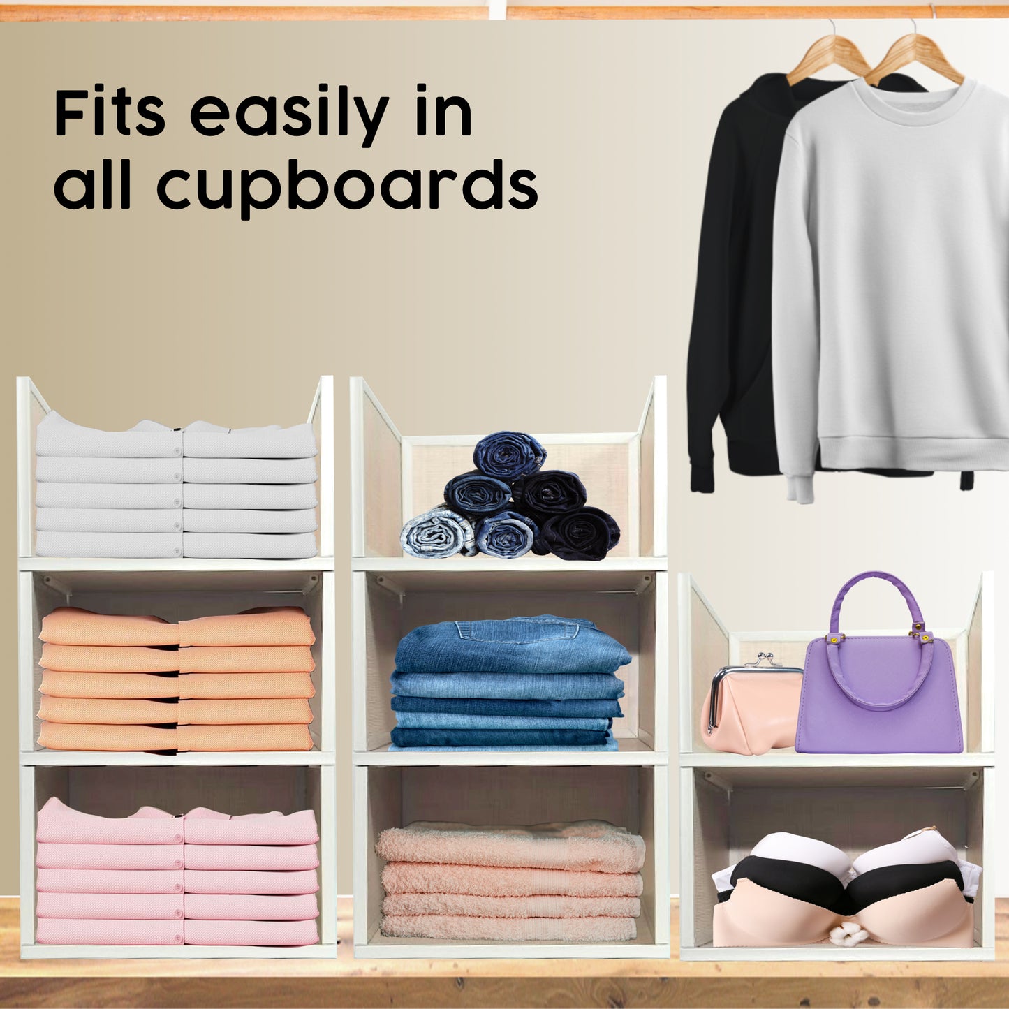 Stackable Cloth Storage - Cupboard Organiser for Shirt (Ivory)