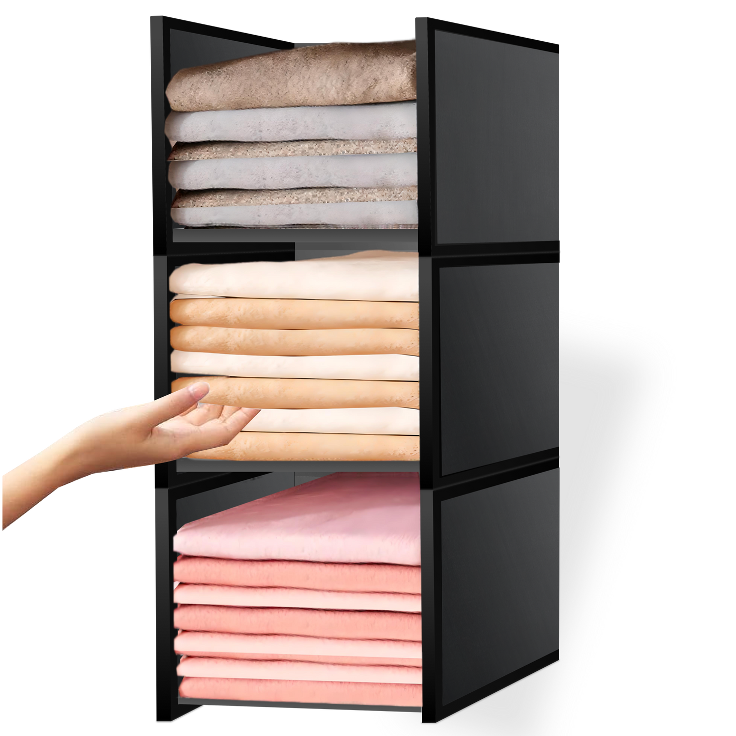 Stackable Cloth Storage - Cupboard Organiser for Shirt (Black - Large)