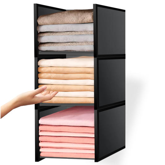 Stackable Cloth Storage - Cupboard Organiser for Shirt (Black - Large)