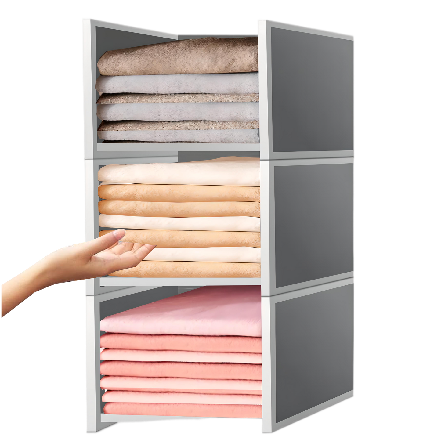 Stackable Cloth Storage - Cupboard Organiser for Shirt (Grey - Large)