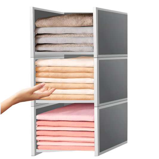 Stackable Cloth Storage - Cupboard Organiser for Shirt (Grey - Large)