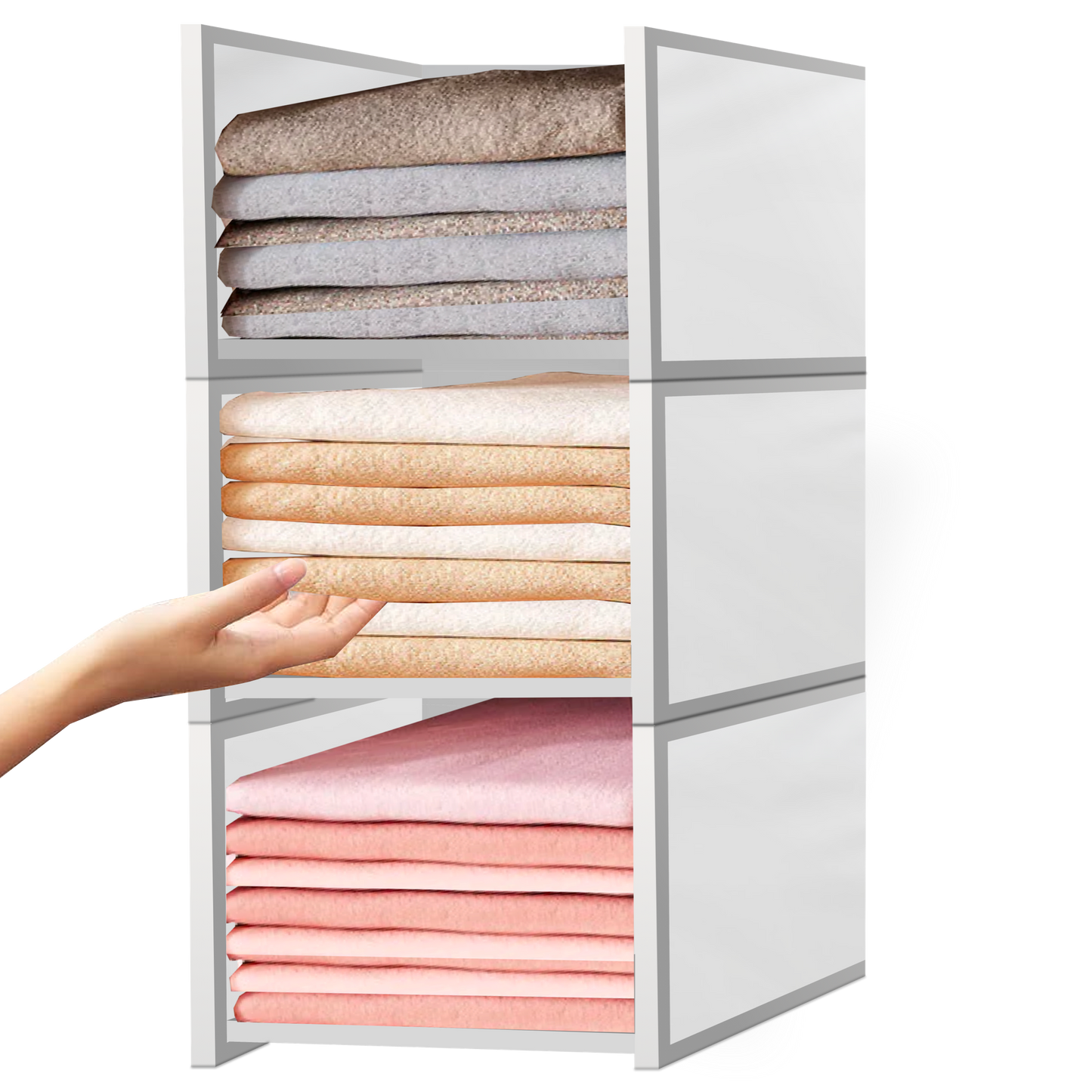 Stackable Cloth Storage - Cupboard Organiser for Shirt (White - Large)