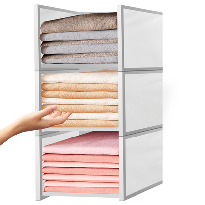 Stackable Cloth Storage - Cupboard Organiser for Shirt (White - Large)