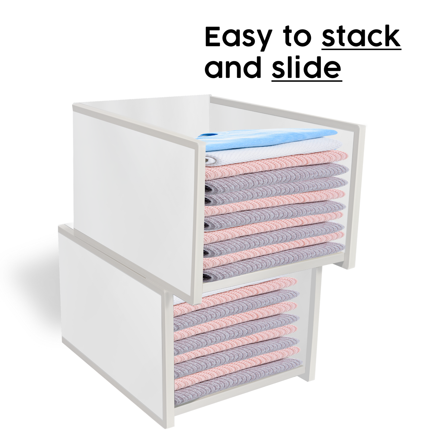 Stackable Cloth Storage - Cupboard Organiser for Shirt (White - Large)