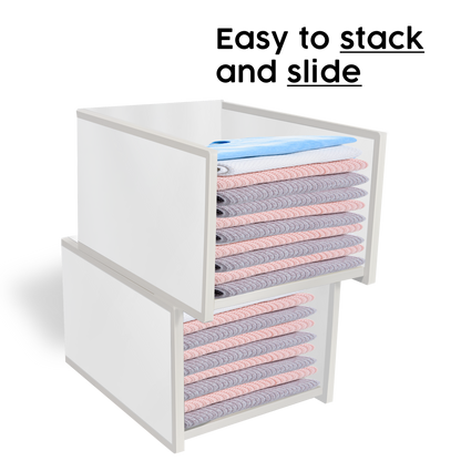 Stackable Cloth Storage - Cupboard Organiser for Shirt (White - Large)